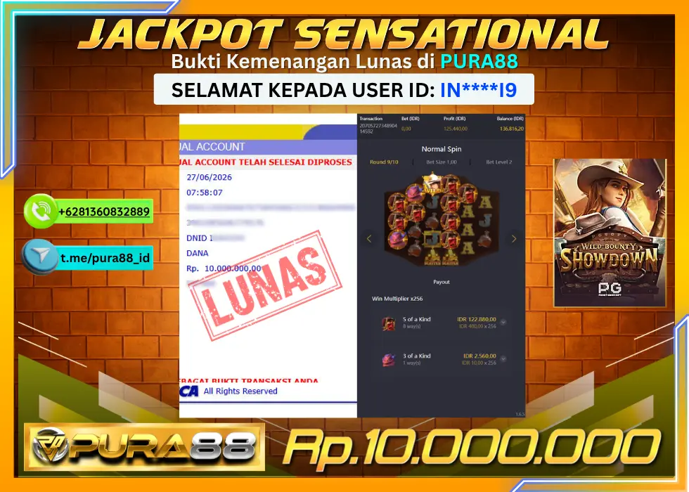 PURA88 JACKPOT WILD BOUNTY SHOWDOWN Rp 10.000.000,- LUNAS